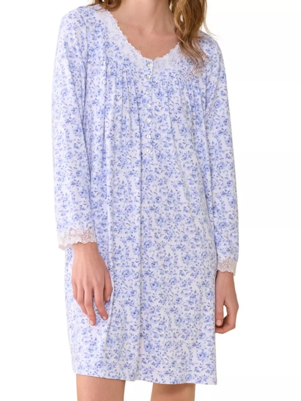 Eileen West Sweater Knit Short Long Sleeve Lace Accent Nightgown. Size XS.